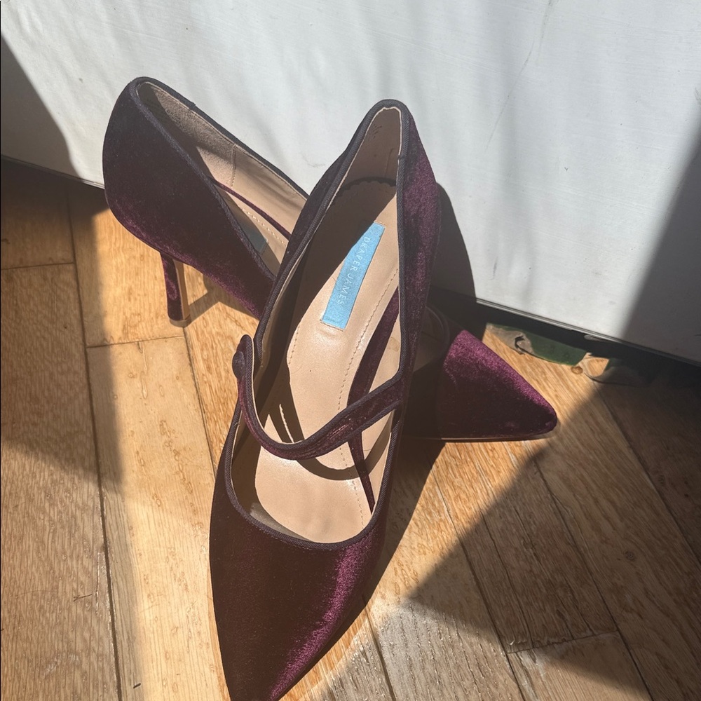 Women's Draper James Velvet Pointed-Toe Mary Jane Heels in Deep Plum 9M